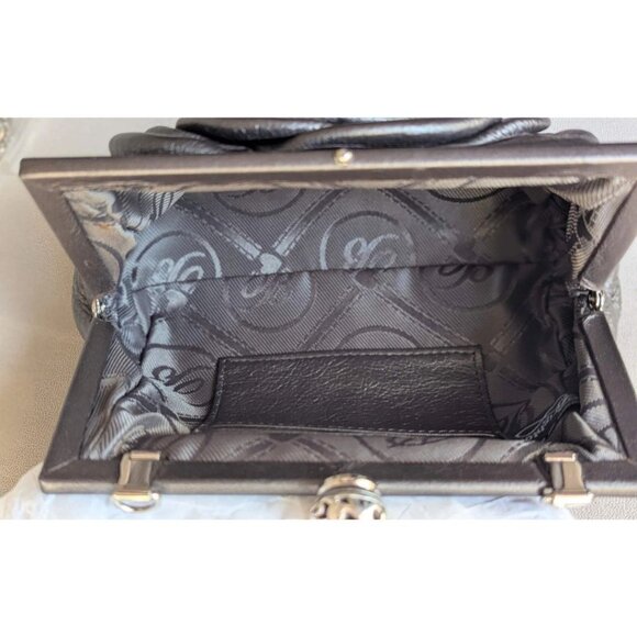 Brighton Pewter Leather Clutch Crossbody Purse Large Dimensional Flower on Front - Picture 5 of 9